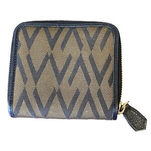 Auth. Valentino Garavani Monogram Bi-Fold Wallet Brown Canvas Black Leather 4.5"